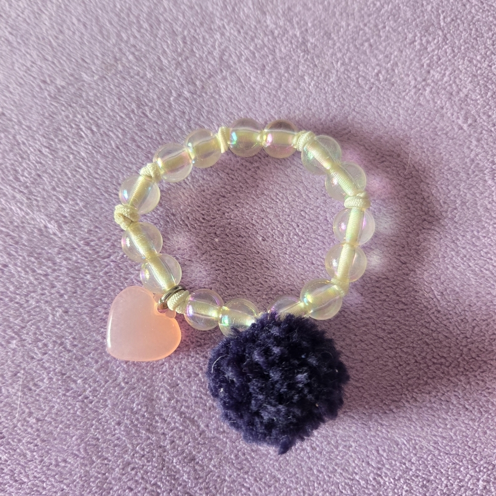Girls Gymboree Pink Heart and Pom Pom Bracelet